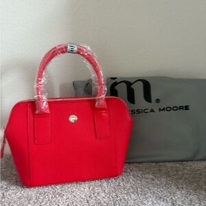 Jessica Moore Vibrant Red Structured Satchel with Decorative Handles